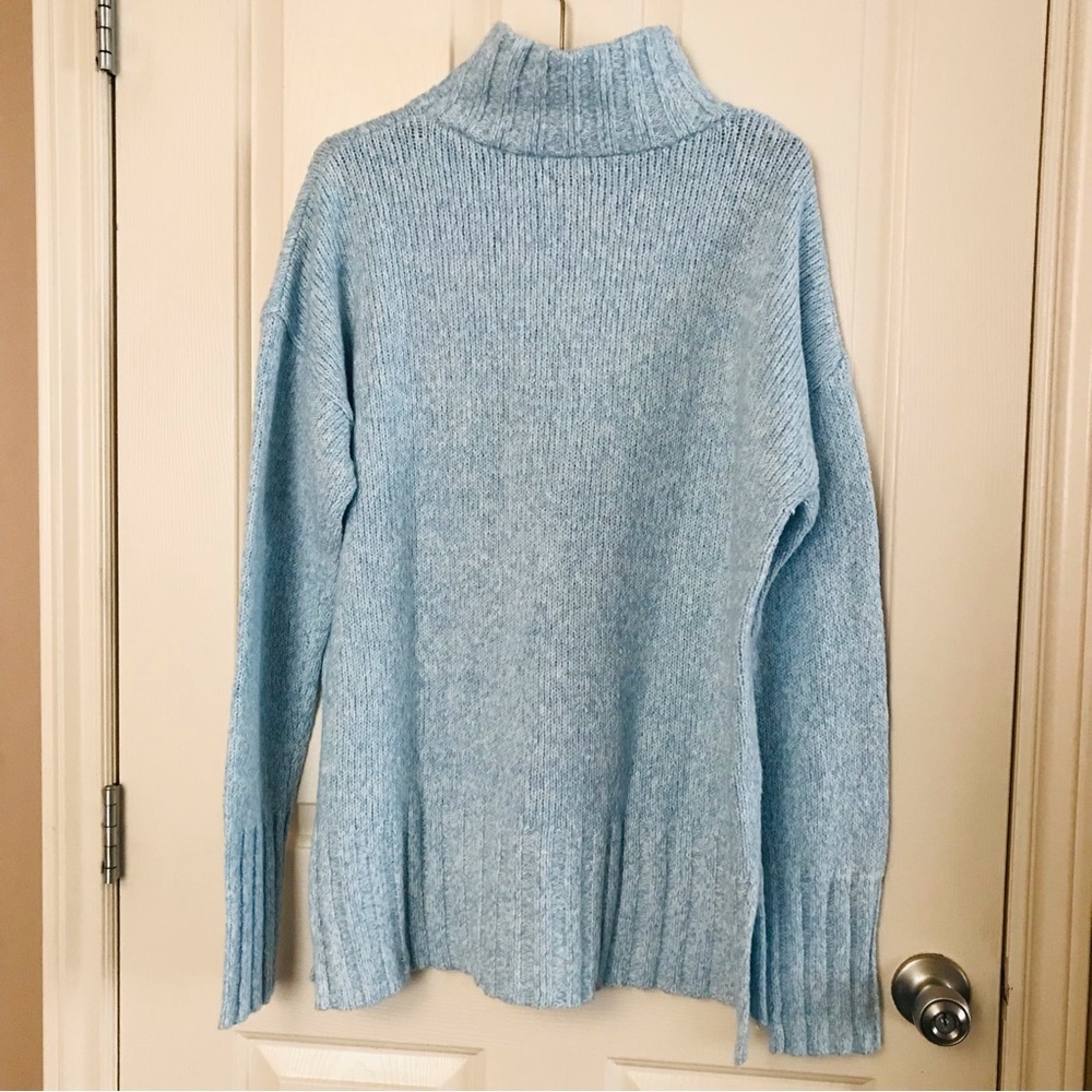 Eddie Bauer Women's Rest & Repeat Funnel-Neck Sweater - Knit Blue & White Size L